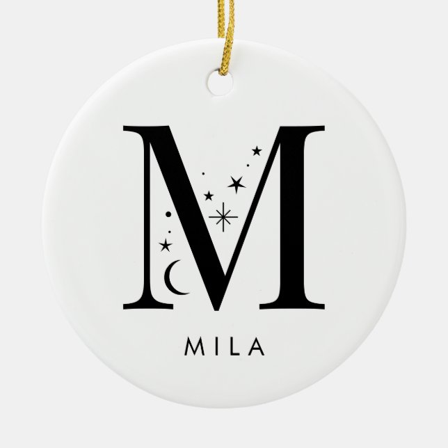 Monogram M Celestial Name  Ceramic Tree Decoration (Front)