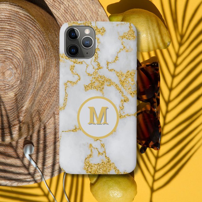  Monogram M Elegant White & Gold Marble Pattern Case-Mate iPhone Case (Creator Uploaded)
