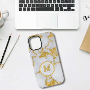 Monogram M Elegant White & Gold Marble Pattern iPhone 12 Mini Case