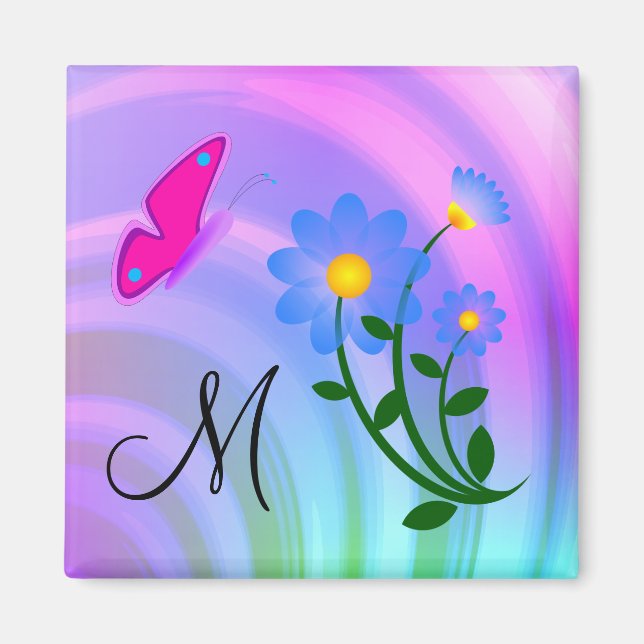 Monogram M Flower Butterfly Magnet (Front)