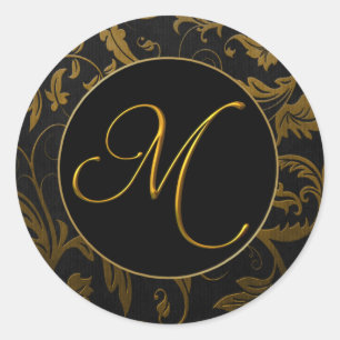 Monogram M Gold and Black Damask Wedding Seal