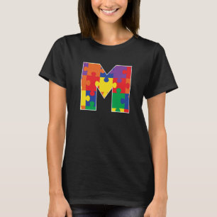 Monogram M in Multi Color Puzzle Pieces T-Shirt