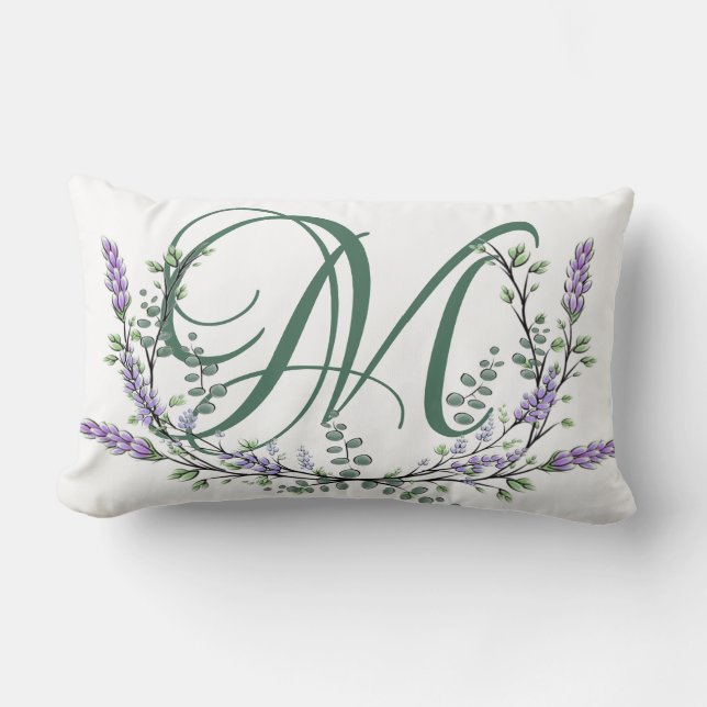 Monogram M Lavender Eucalyptus Lumbar Cushion (Front)