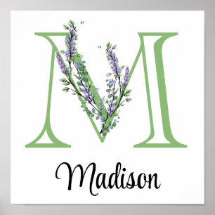 Monogram M Lavender Eucalyptus nursery Poster