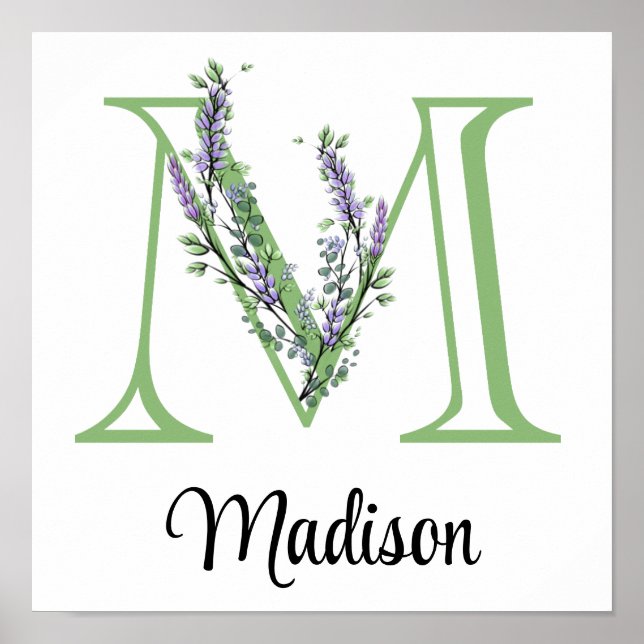Monogram M Lavender Eucalyptus nursery  Poster (Front)