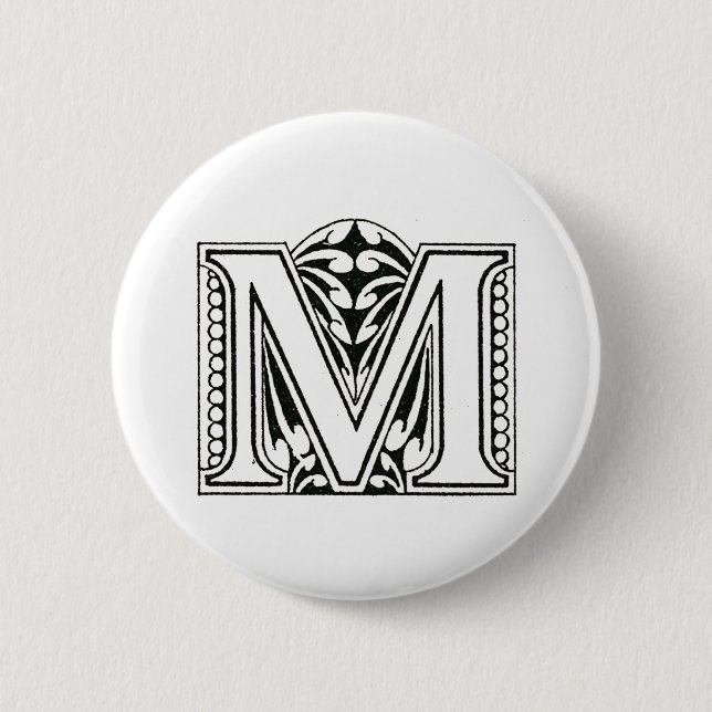 Monogram M, Letter M, Alphabet M, Black and White 6 Cm Round Badge (Front)
