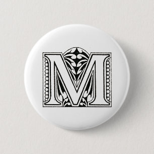 Monogram M, Letter M, Alphabet M, Black and White 6 Cm Round Badge