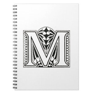 Monogram M, Letter M, Alphabet M, Black and White Notebook