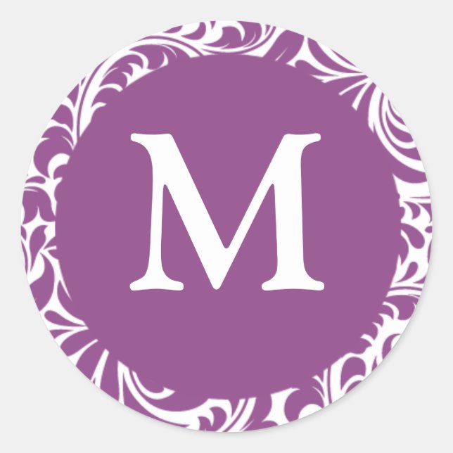 Monogram M Light Plum And White Wedding Stickers (Front)