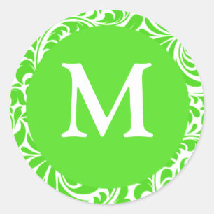 Monogram M Lime And White Wedding Favour Seals