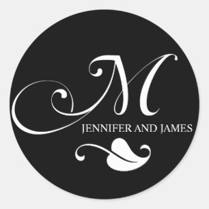 Monogram M Logo Names Wedding Stickers