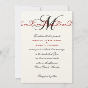 Monogram M Love Wedding Invitations Cream Red