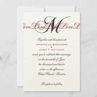 Monogram M Love Wedding Invitations Cream Red