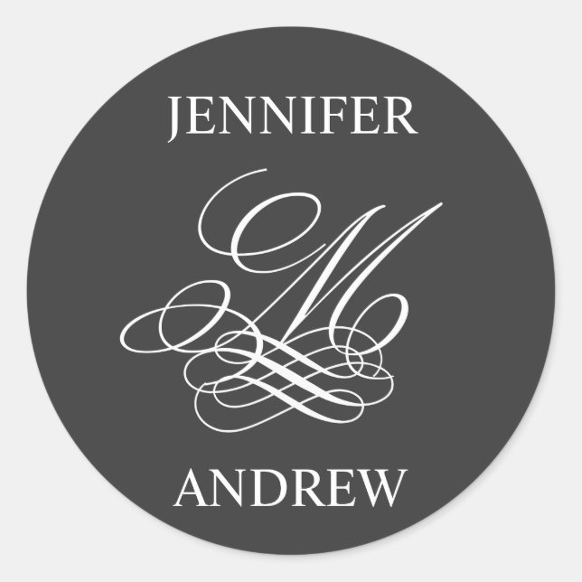 Monogram M Names Wedding Logo Stickers Charcoal (Front)