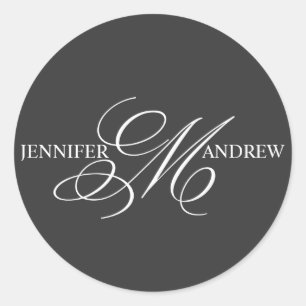 Monogram M Names Wedding Stickers Charcoal