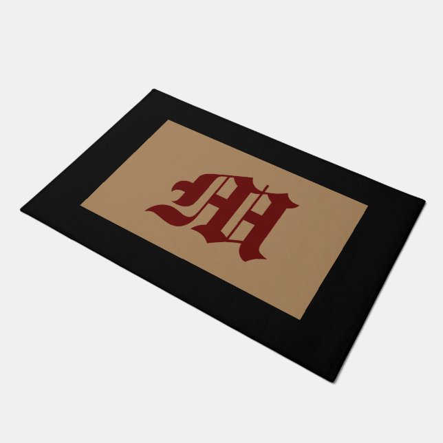 Monogram M Old English Black Trim Doormat (Angled)