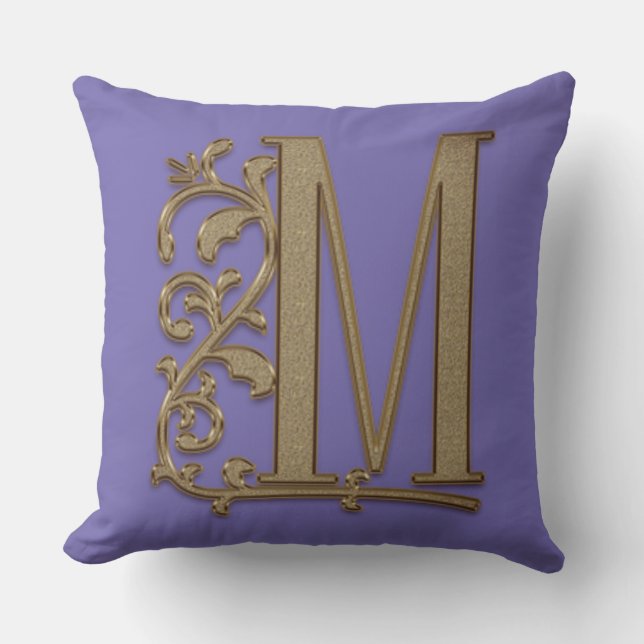 Monogram M Periwinkle Blue Family Wedding Birthday Cushion (Front)