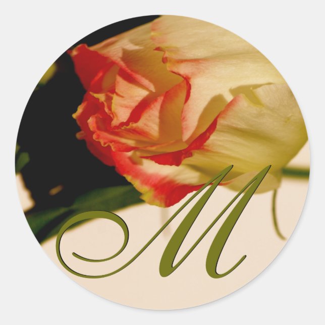 Monogram M Single Rose Wedding Sticker (Front)