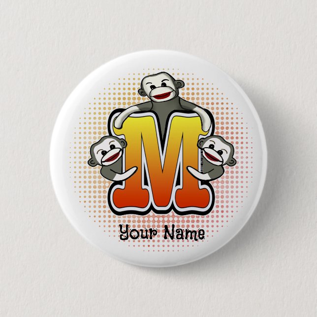 Monogram M Sock Monkey 6 Cm Round Badge (Front)