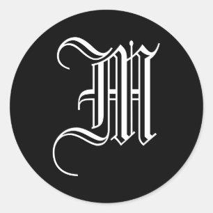 Monogram M Sticker Old English Style Black White