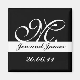 Monogram M Wedding Black & White Save the Date Magnet