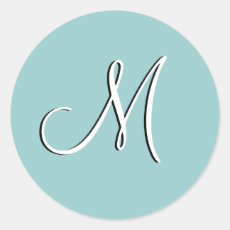 Monogram M Wedding Invitation Blue Seal