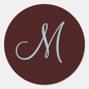 Monogram M Wedding Invitation Chocolate Blue Seal