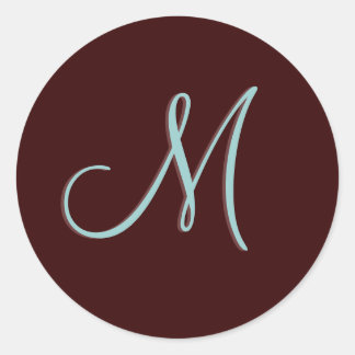 Monogram M Wedding Invitation Chocolate Blue Seal