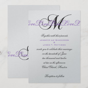 Monogram M Wedding Invitations Purple Silver