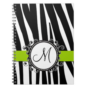Monogram M Zebra Pattern Green Notebook
