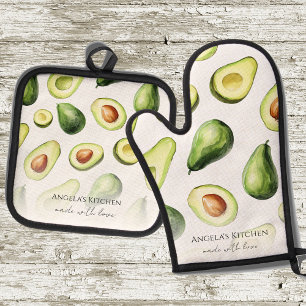 Monogram Made with Love Avocado Oven Mitt & Pot Holder Set