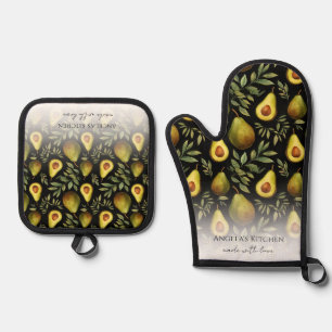 Monogram Made with Love Avocado Pattern Oven Mitt & Pot Holder Set