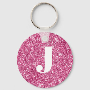 Monogram Magenta Glitter Key Ring