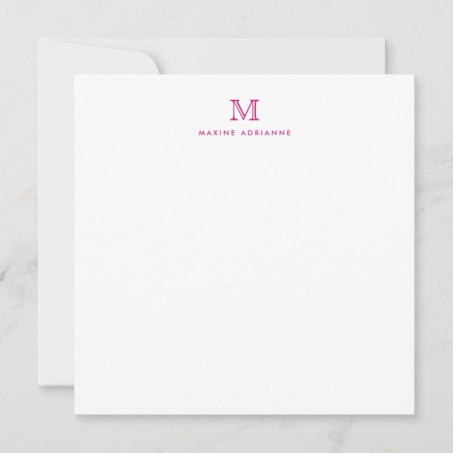 Monogram Magenta Pink Minimalist Formal Elegant Card (Front)