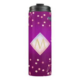 Monogram Magenta Rosegold Pink Metallic Glitter Thermal Tumbler