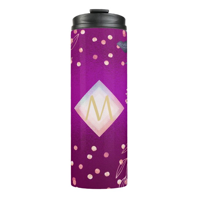 Monogram Magenta Rosegold Pink Metallic Glitter Thermal Tumbler (Front)