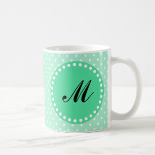 Monogram Magic Mint and White Polka Dot Coffee Mug