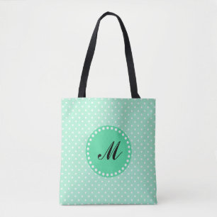Monogram Magic Mint and White Polka Dot Tote Bag