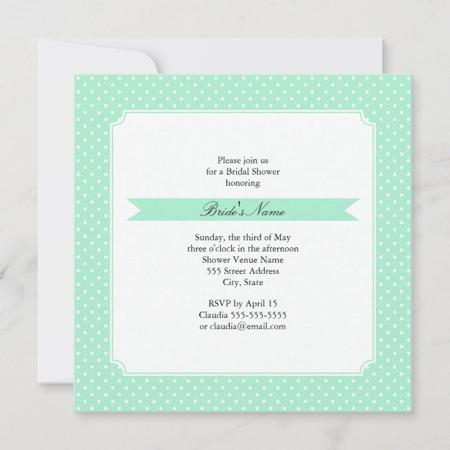 Monogram Magic Mint and White Polka Dot Wedding Invitation (Front)
