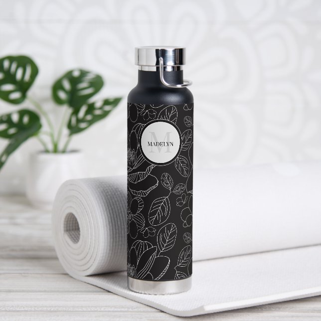 Monogram magnolia illustration Personalised Water Bottle (Yoga)