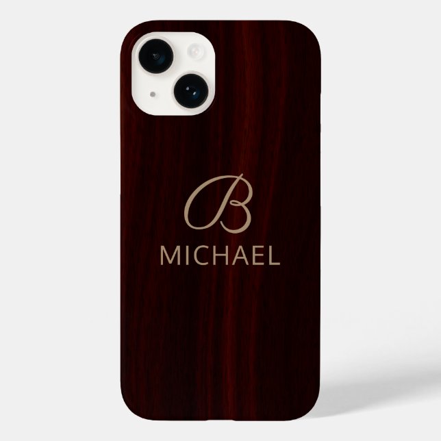 Monogram Mahogany Wood Timber Personalised Name Case-Mate iPhone Case (Back)