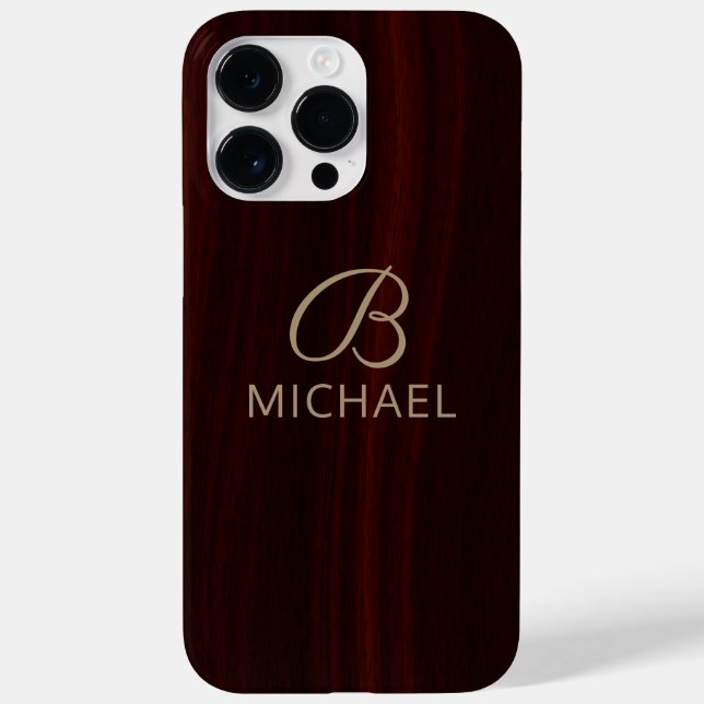 Monogram Mahogany Wood Timber Personalised Name Case-Mate iPhone Case (Back)