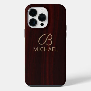 Monogram Mahogany Wood Timber Personalised Name iPhone 14 Pro Max Case
