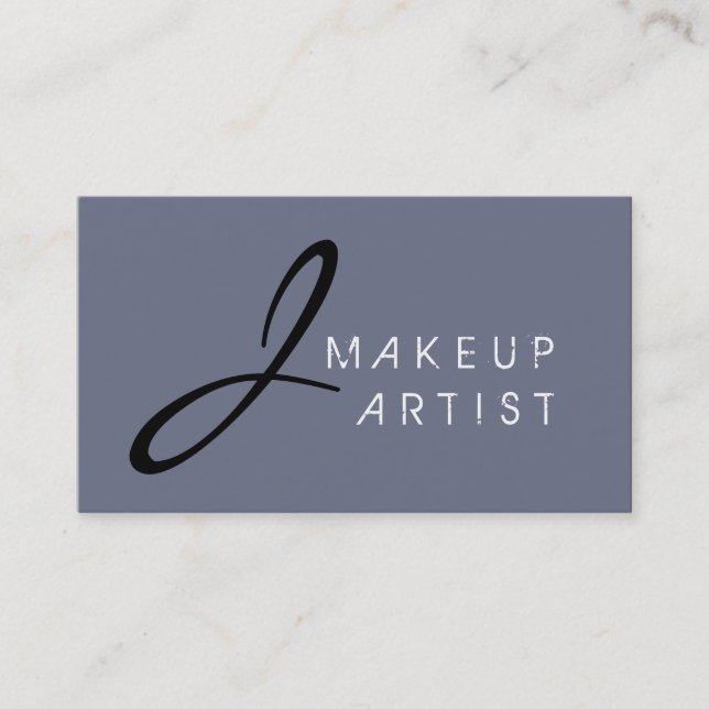 Monogram Makeup Artist Grey Background Business Card (Front)