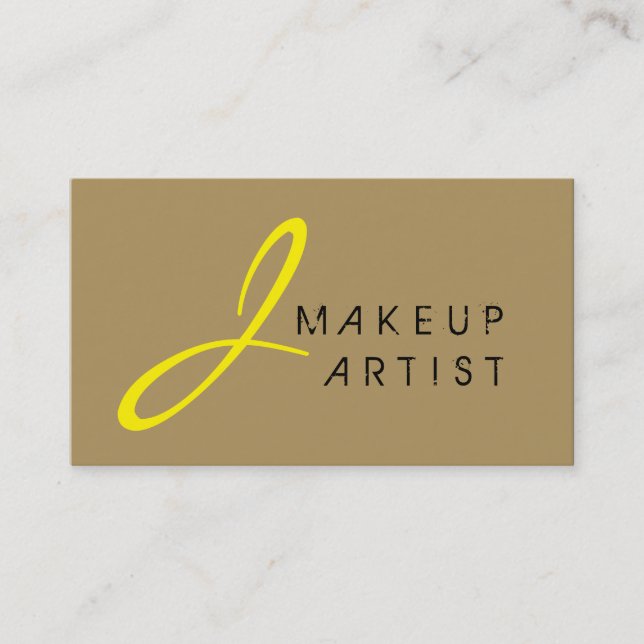 Monogram Makeup Artist Tan Background Business Card (Front)