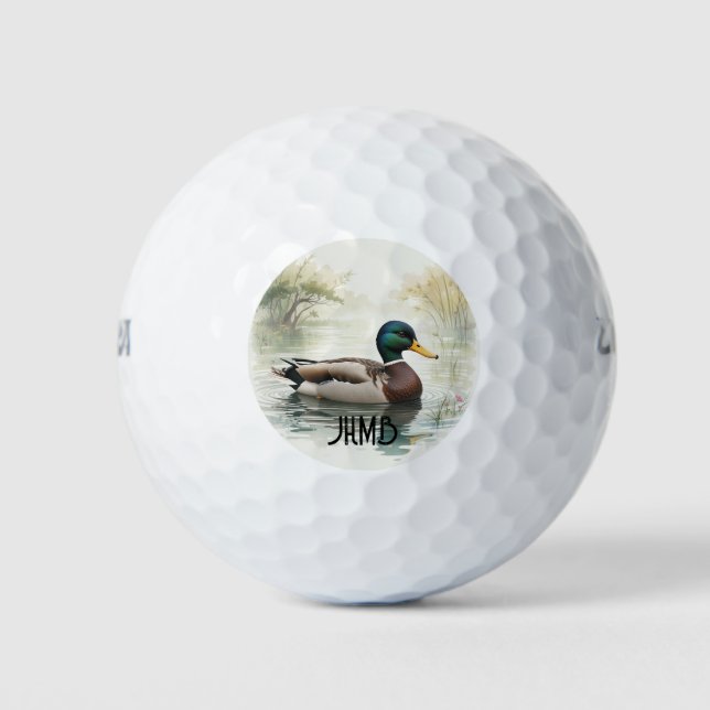 Monogram Mallard Duck Bird Nature Animal Golf Balls (Front)