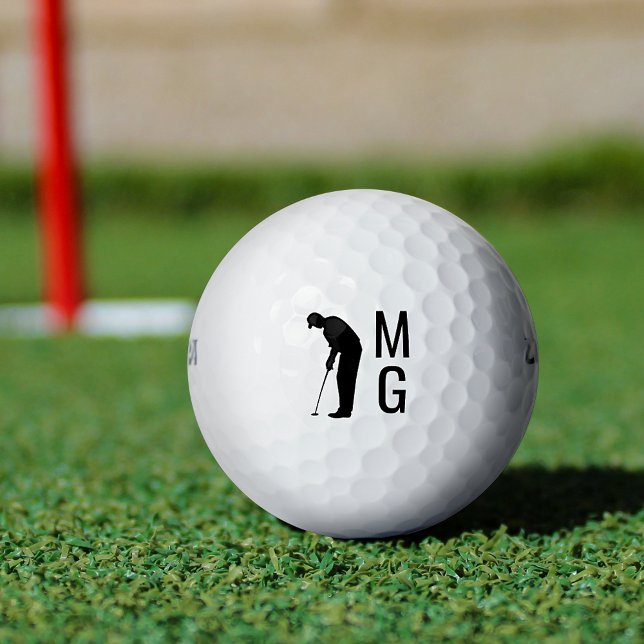 Monogram Man Golfing Silhouette Custom Initials Golf Balls (Creator Uploaded)