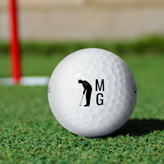 Monogram Man Golfing Silhouette Custom Initials Golf Balls