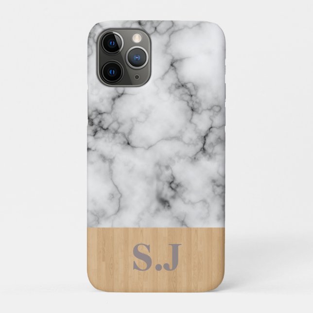 Monogram Marble and Wood Pattern Case-Mate iPhone Case (Back)