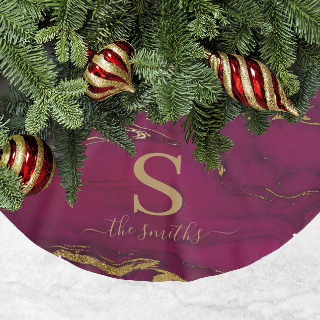 Monogram Marble Burgundy & Gold Elegant Christmas Brushed Polyester Tree Skirt (Monogram Marble Burgundy & Gold Elegant Christmas Brushed Polyester Tree Skirt
)